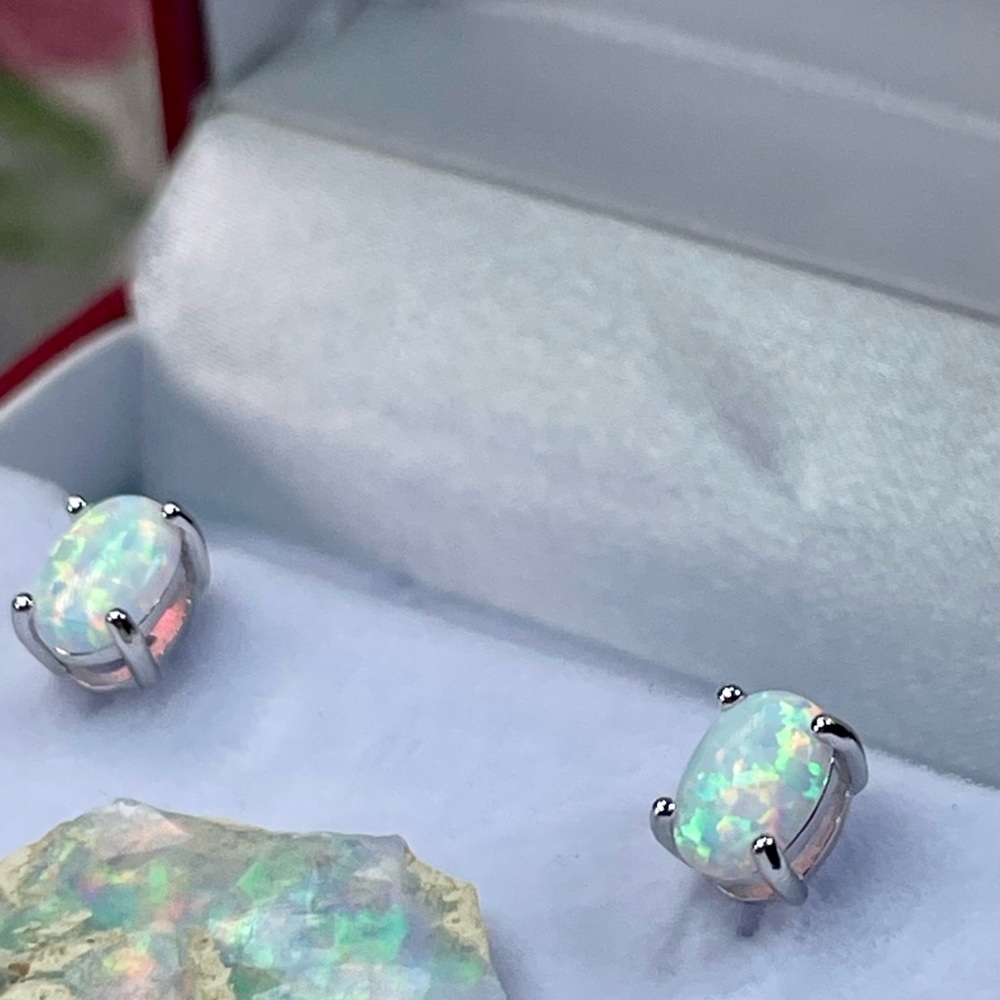 14K 2ct Australian‼️ Opal White Gold Earrings - Picture 13 of 16